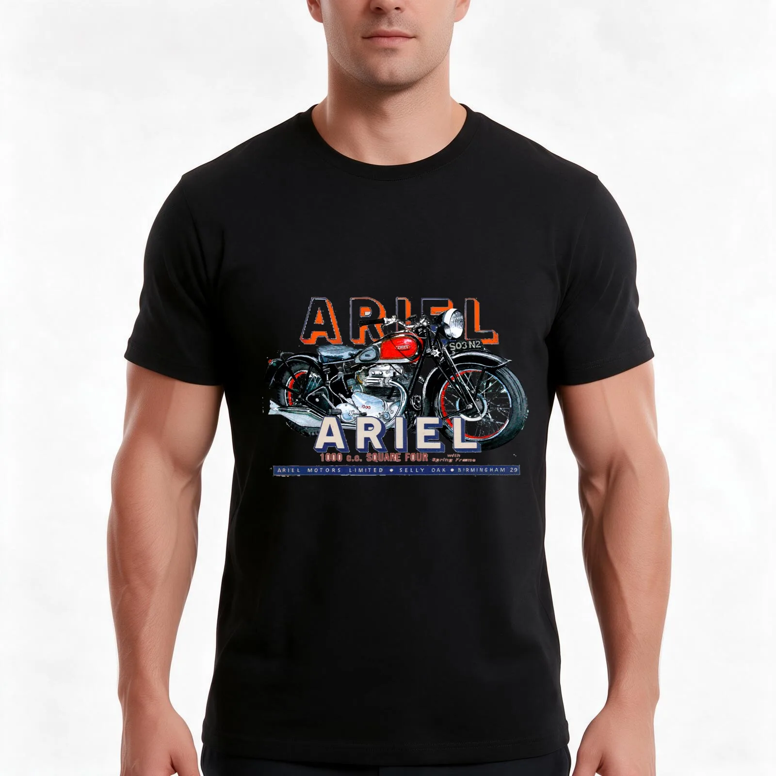 ARIEL Square Four T-Shirt Summer Casual Cotton Tee Oversized Streetwear Tops Vintage Graphic Print Loose Fit Short Sleeve