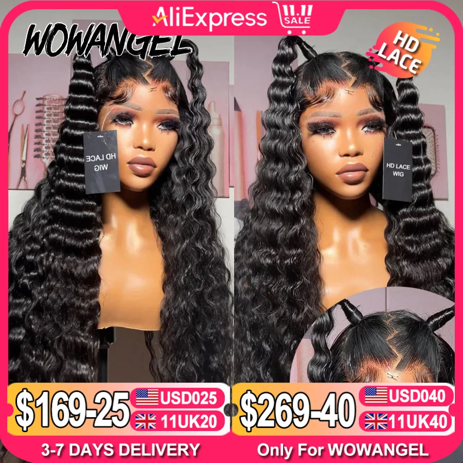 Wowangel 13x6 HD Lace Frontal Wig Loose Deep Wave Wigs Melt Skin 34inch HD Lace Front Human Hair Wig Brazilian Hair Pre Plucked