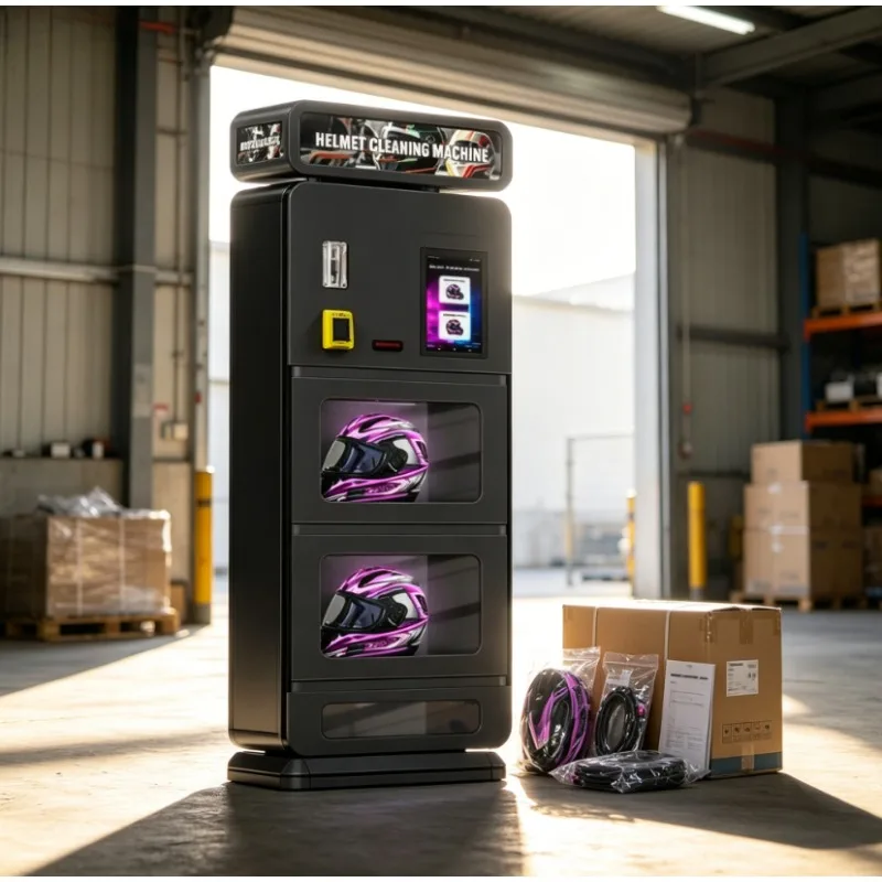 Custom Dual‑Chamber Helmet Cleaning Vending Machine, Automatic IoT‑Connected Equipment for Motorcycle Helmet Business Use