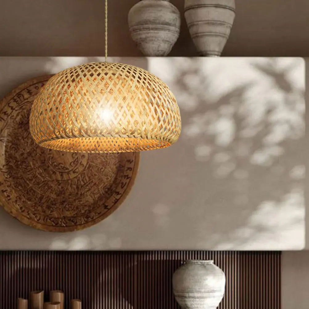 

Bamboo Chandelier Cover Rattan Lampshade Vintage Light Seagrass Boho Pendant Basket Drum Shade Small Bedroom Lampshade