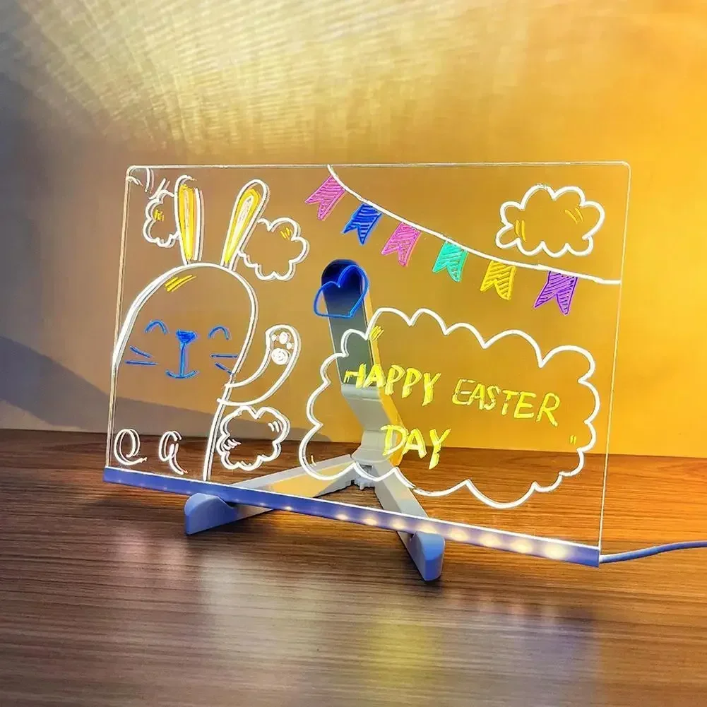 LED Lamp Acrylic Message Note Board Erasable USB Children‘s Drawing Board Bedroom Night Light Birthday Kids Gift