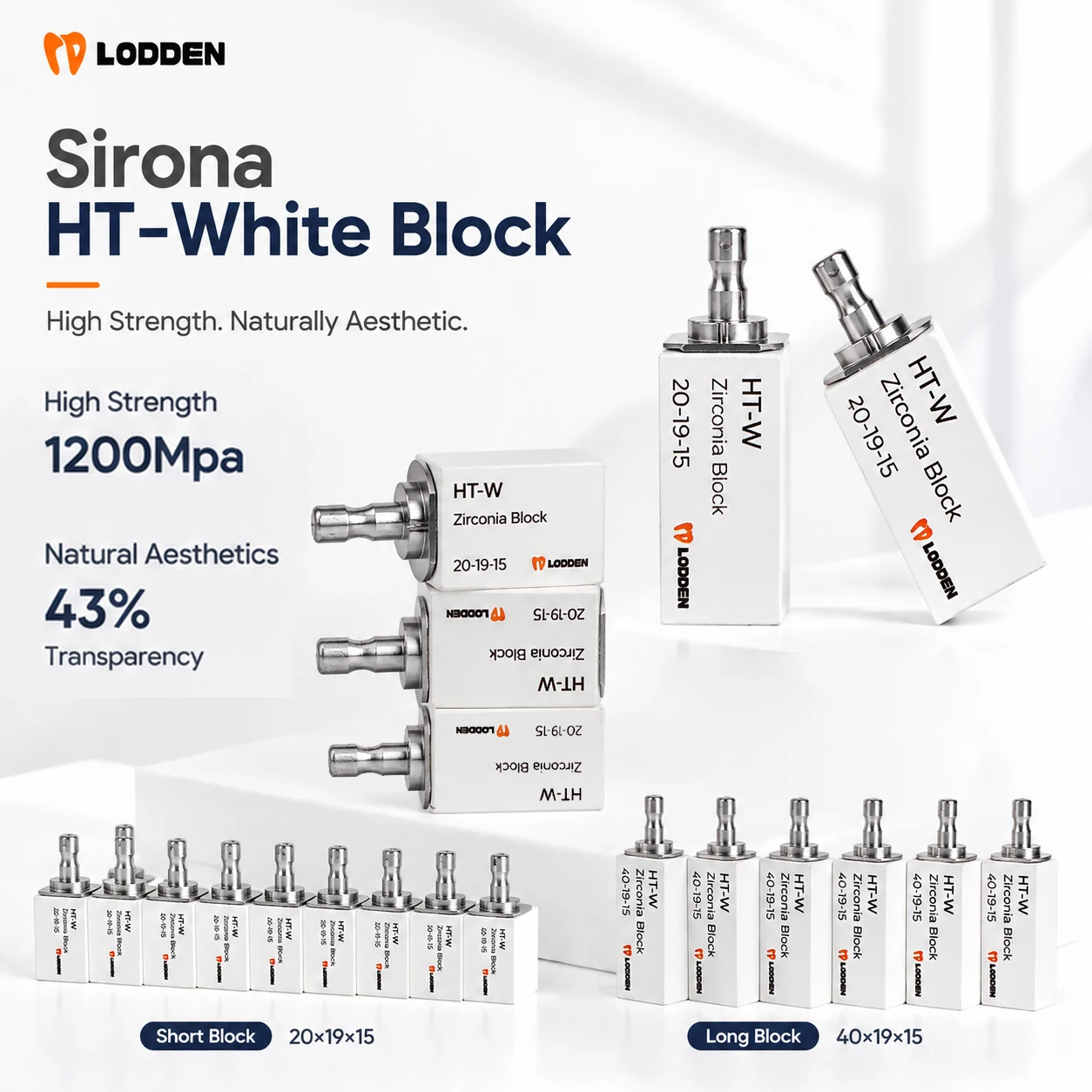 HT-W Zirkonoxid-Zahnblock, Sirona-System, mehrere Größen, weiße Transparenz, 37 % Stärke, 1350 MPa, Dentallabor, Sirona-Zirkonoxidblock