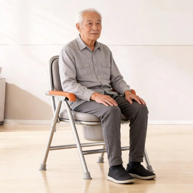 

Foldable Commode Chairs,Sturdy Toilet Seat for Elderly & Disabled with Anti-Slip Legs & Arms, Height Adjustable Portable Toilet