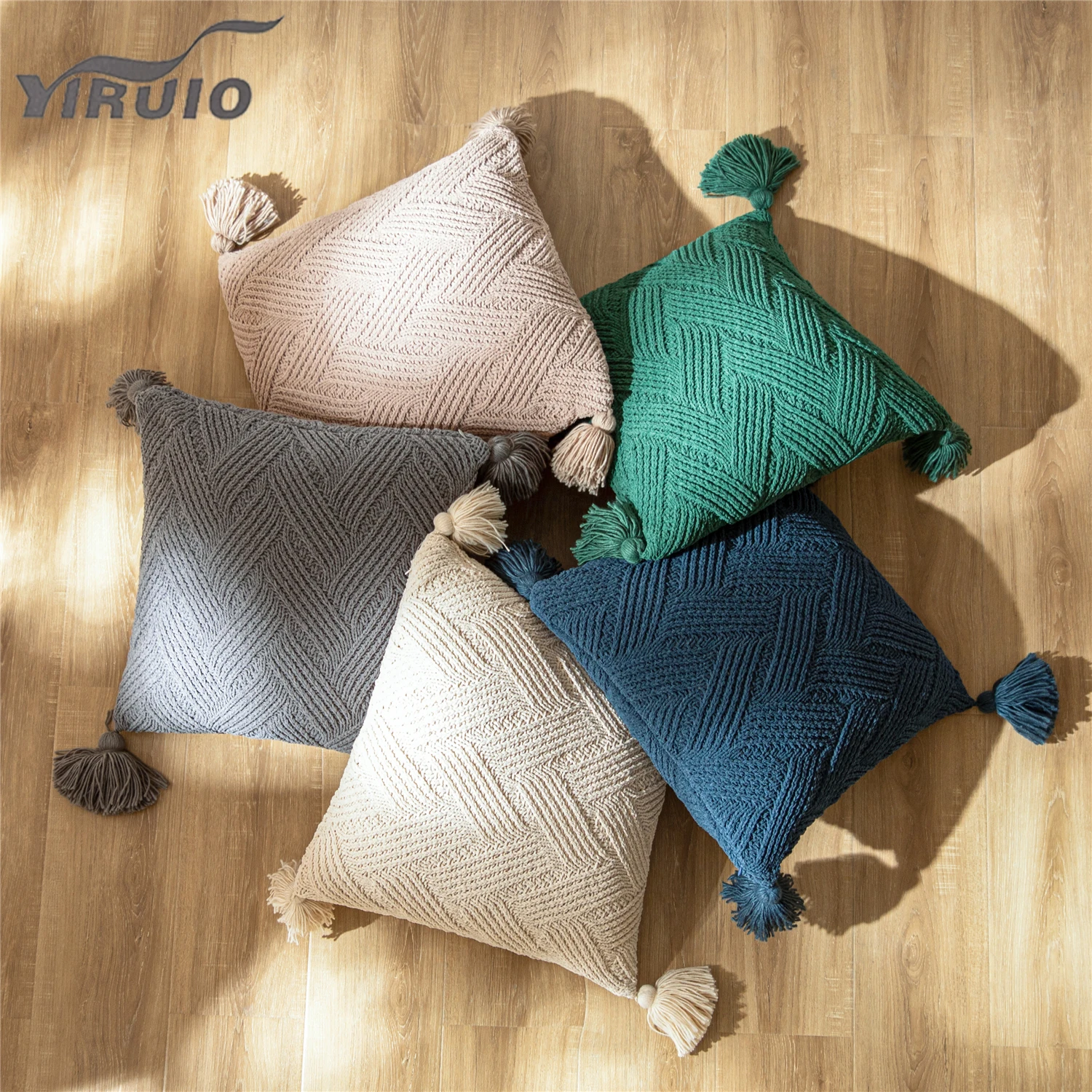 YIRUIO Soft Cozy Chenille Cushion Cover Nordic Stripe Cross Tassel Decorative Pillow Case For Sofa Couch Bed Chair Pillow Cover