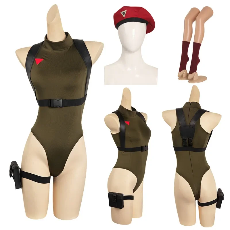 Cammy Cosplay Kostüm Jumps uit Tasche Handschuhe Hut Riemen Outfits Frauen Erwachsenen Super fsia Verkleidung Halloween Karneval Party Anzug