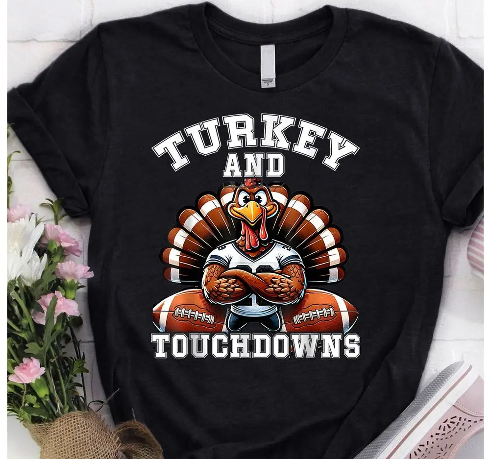 Trend Thanksgiving Turkey And Touchdowns Football Kids WoT Shirt Unisex T-shirts For Men Women Summer Tees Cotton