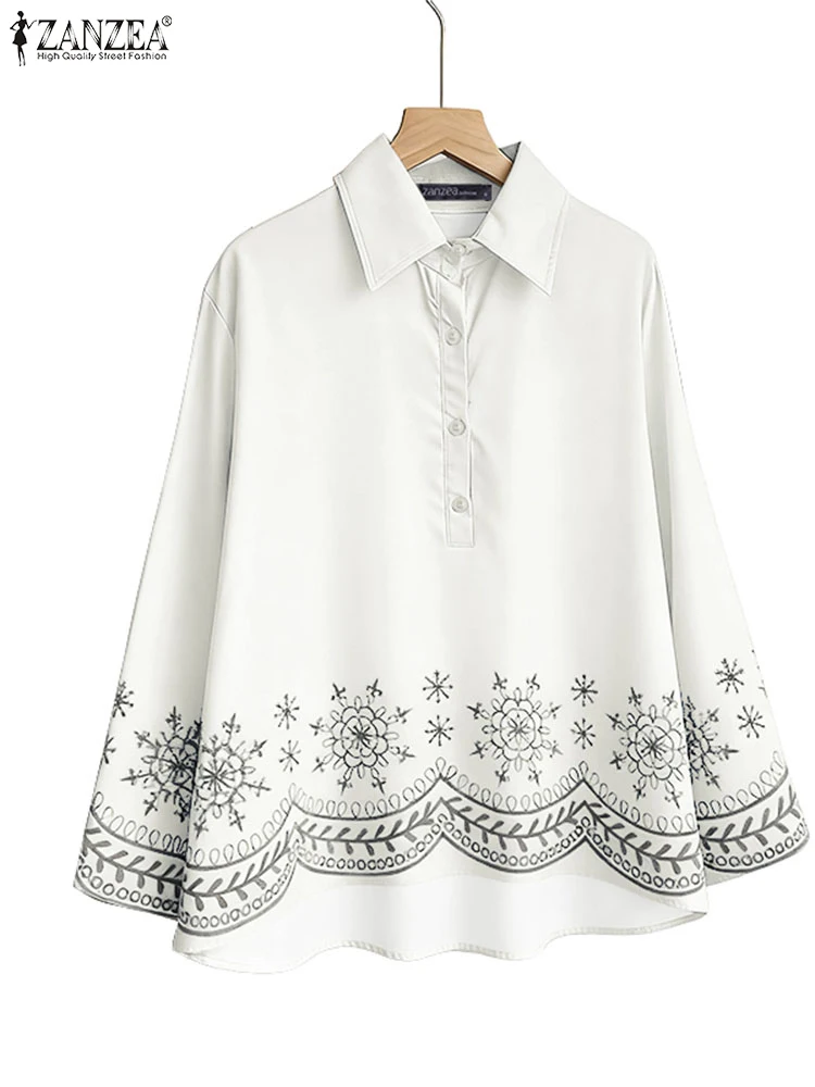 بلوزة قمصان نسائية عصرية بأكمام طويلة 2025 ZANZEA للخريف وطية صدر السترة مطبوعة بالورود بلوزات كلاسيكية غير رسمية فضفاضة أنيقة