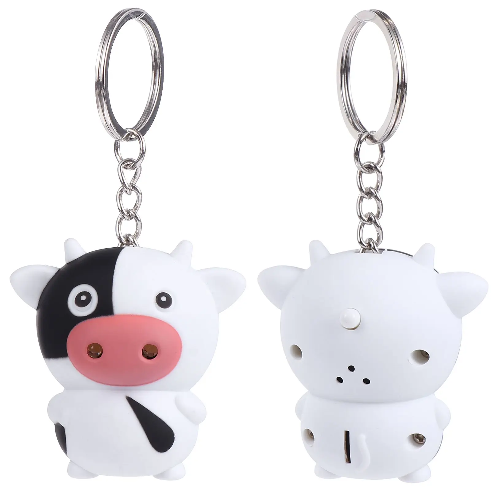 

2 Pcs Cow Keychain LED Light Sound Glowing Key Chain Metal Buckle Car Pendant Mobile Phone Hanging Luggage Accessories
