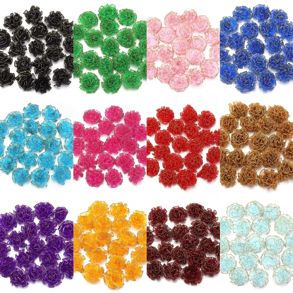 20Pcs Chiffon Gauze Artificial Flowers DIY Headwear Wedding Decorations Fake Flowers Clothes Crafts Hairpin Corsage Accessories