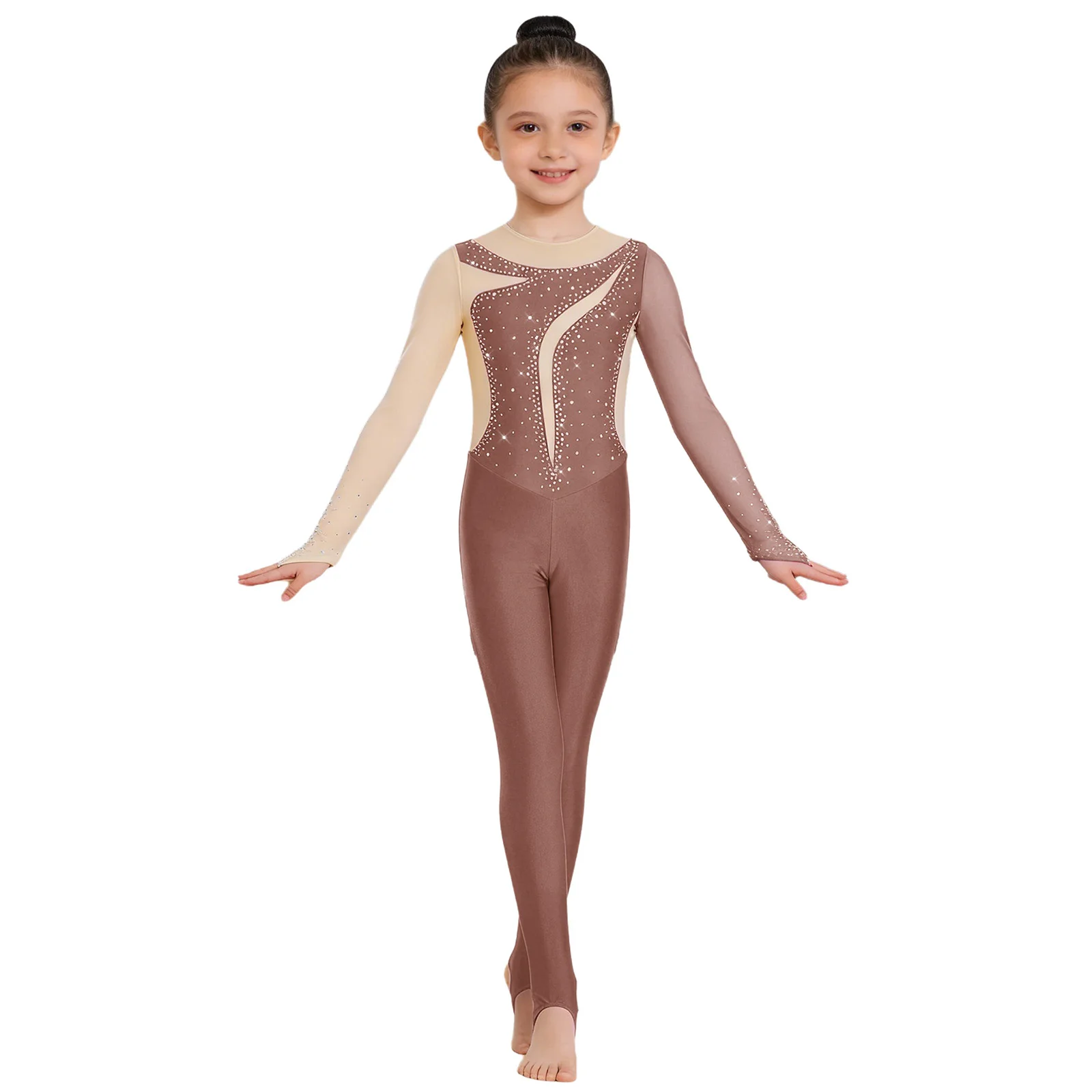 

Kids Girls Gymnastics Ballet Leotard Figure Skating Performance Costume Shiny Rhinestones Performance Dance Unitards Jumpsuit