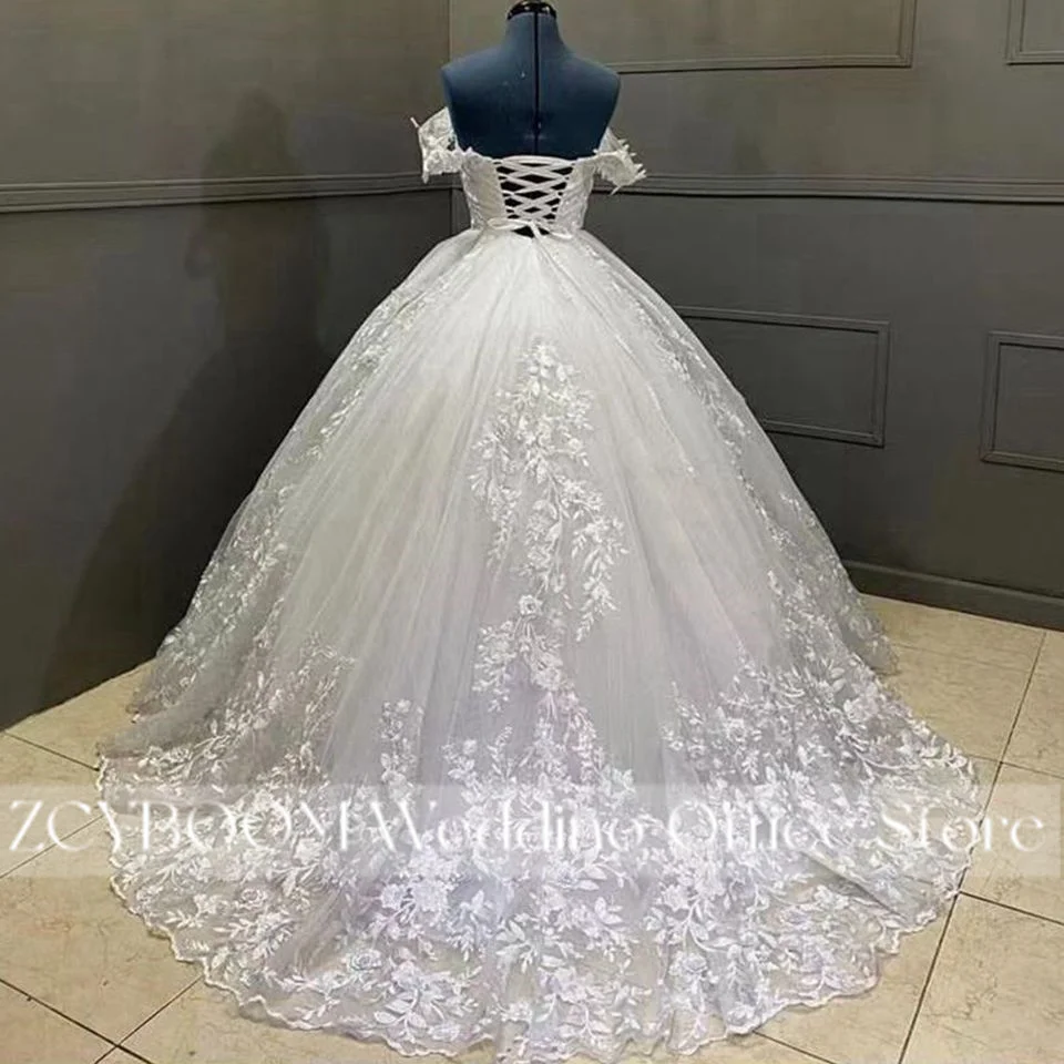 2026 Exquisite Off The Shoulder Puffy Ball Gown Wedding Dress Princess V-Neck Tulle Appliques Women Bride Gowns Vestido De Noiva
