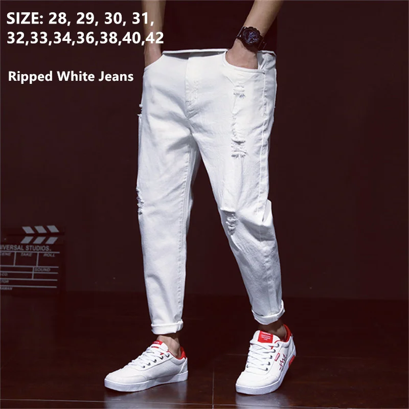 

White Jeans Men Ripped Harem Boys Denim Distressed Black Pants Spring Summer Male 2024 Plus Size 38 40 42 Big Cowboy Trousers