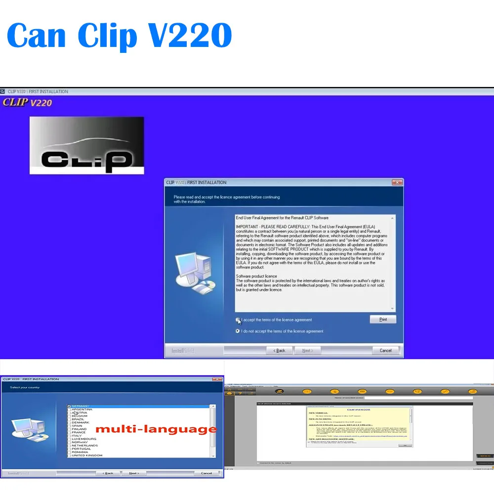 Can Clip V220 Newest 2023 With Gift Reprog V191+Pin Extractor V2 Update Data to 2029 For Renault OBD2 repair Diagnostic Software