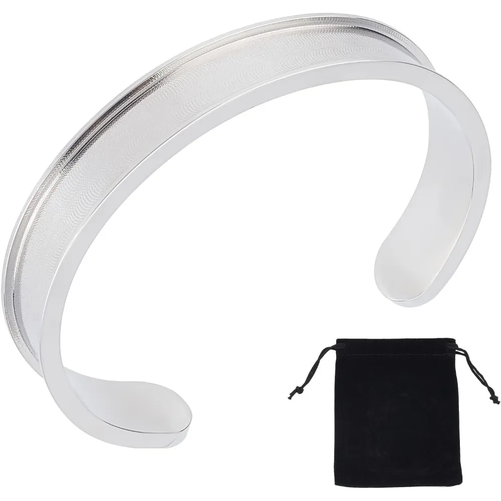 Grooved Cuff Bangles Blank Bracelet for Inlay 50-60mm Adjustable Empty Open Bangles for Gemstone Leather Inlay Bangle Making