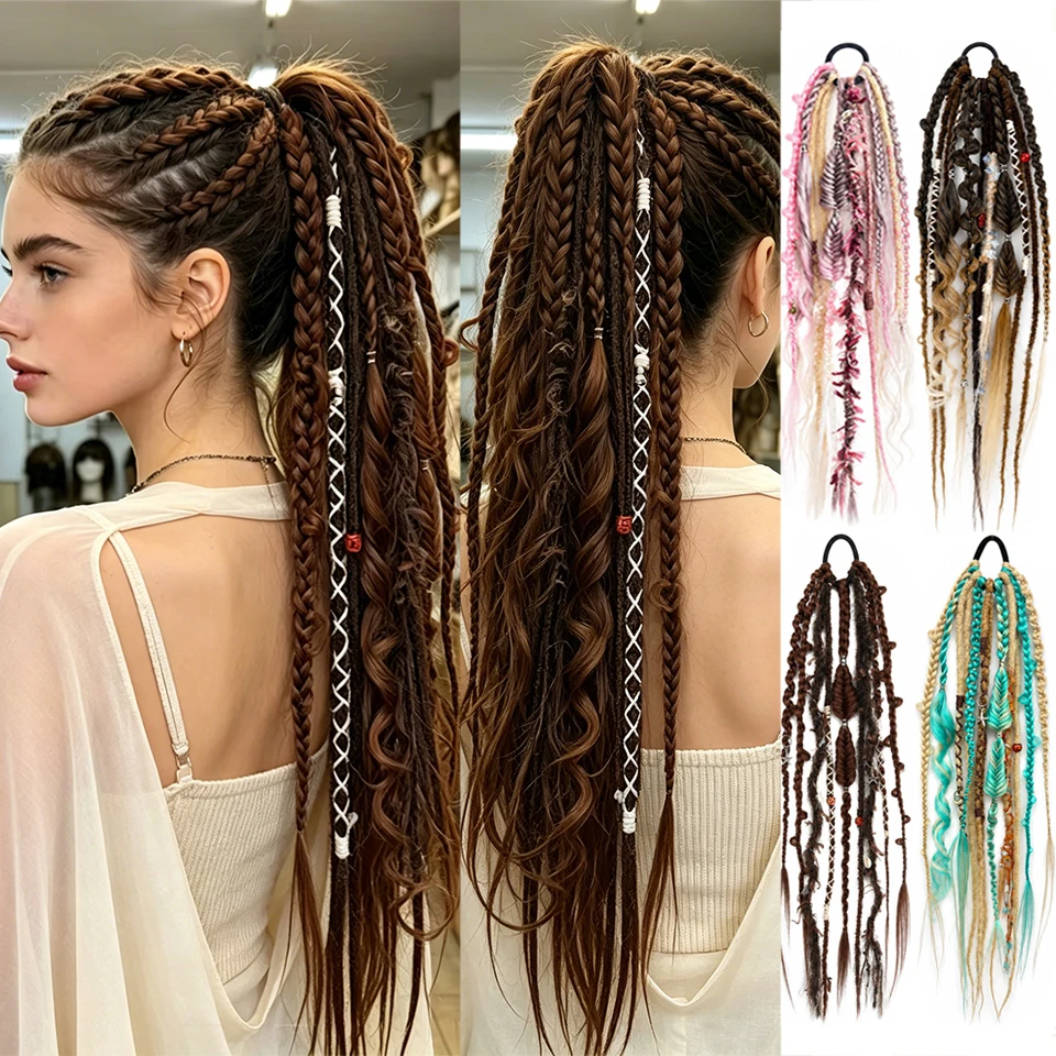 Synthetic 24 inch hand woven ponytail matte dirty braid color rope ponytail wig suitable for women's daily parties