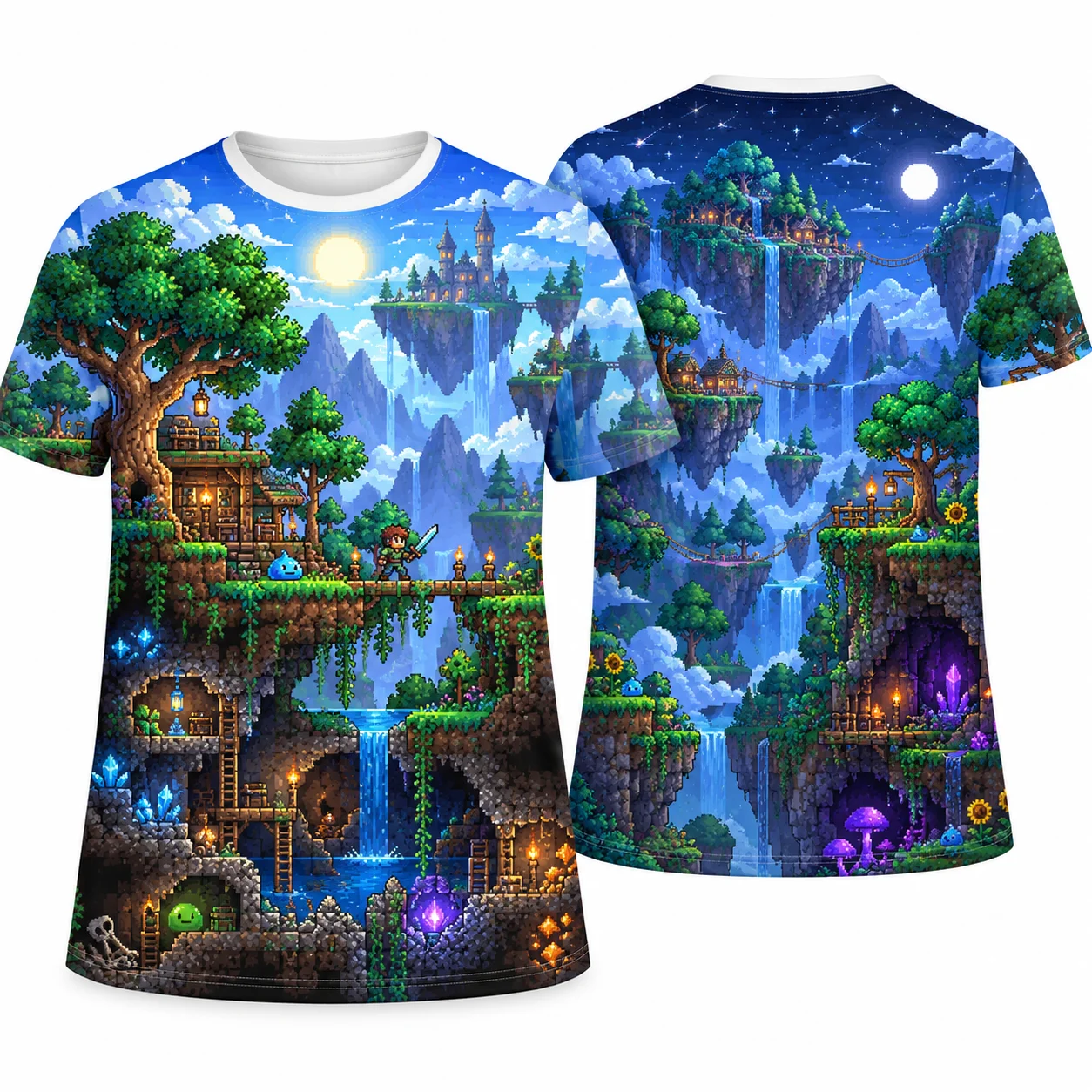 New TerraRia Pattern 3D Printed Fashionable Loose-fitting Short-sleeved Casual Daily Male Casual Round-neck Shirt
