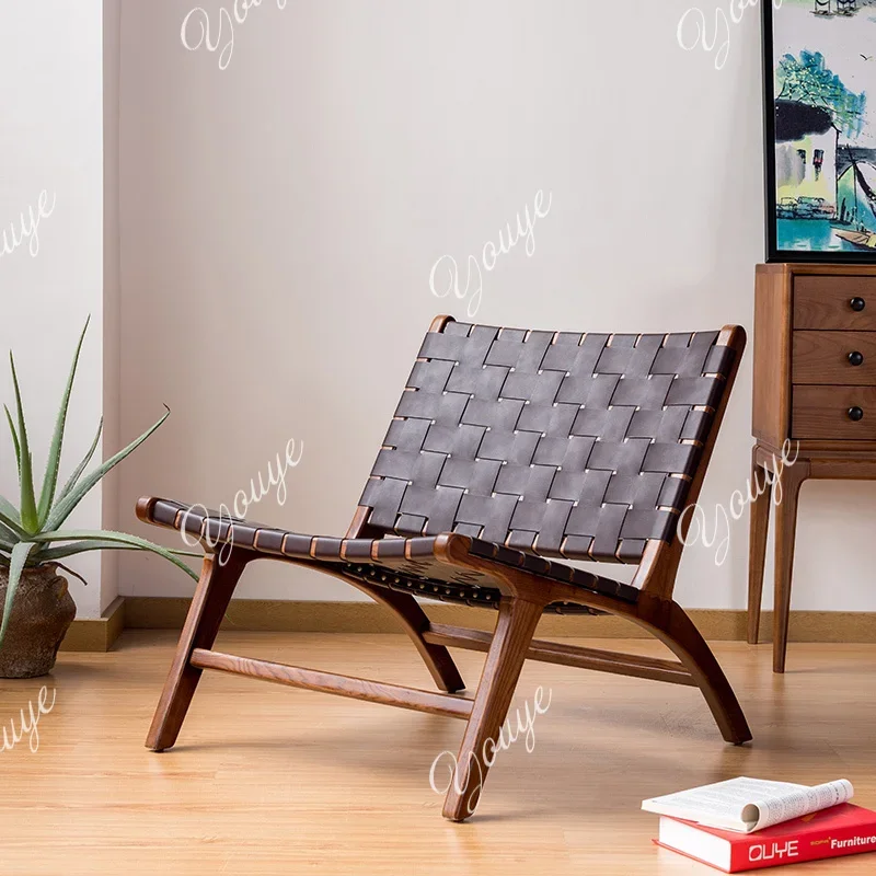 Sofa single living room negotiation Nordic solid wood leisure chair designer balcony weaving wabi-sabi wind