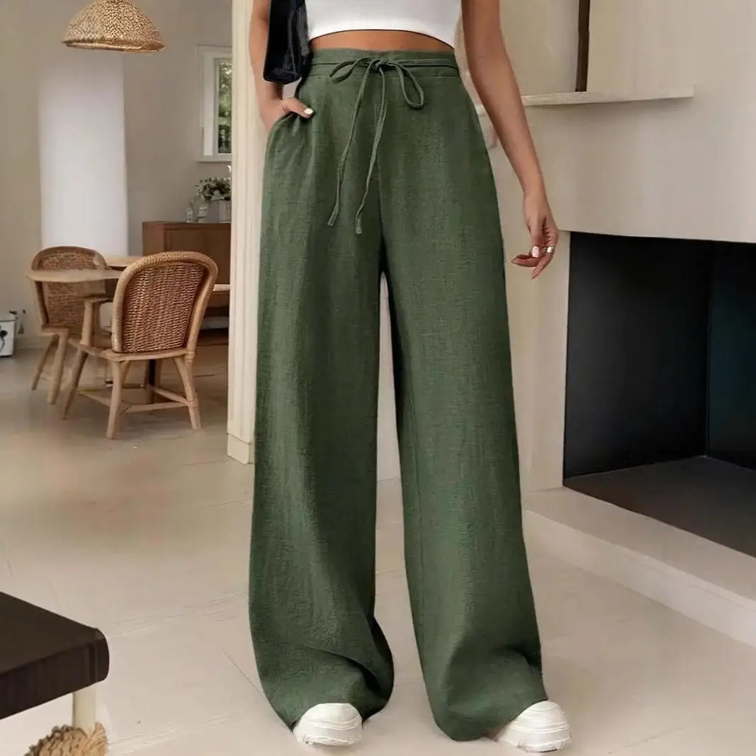 Y2K Women's Casual Drapey Wide Leg Pants Drawstring Sporty Loose Fitting Trousers High Waist Polyester Fiber Mid-aged Suitable