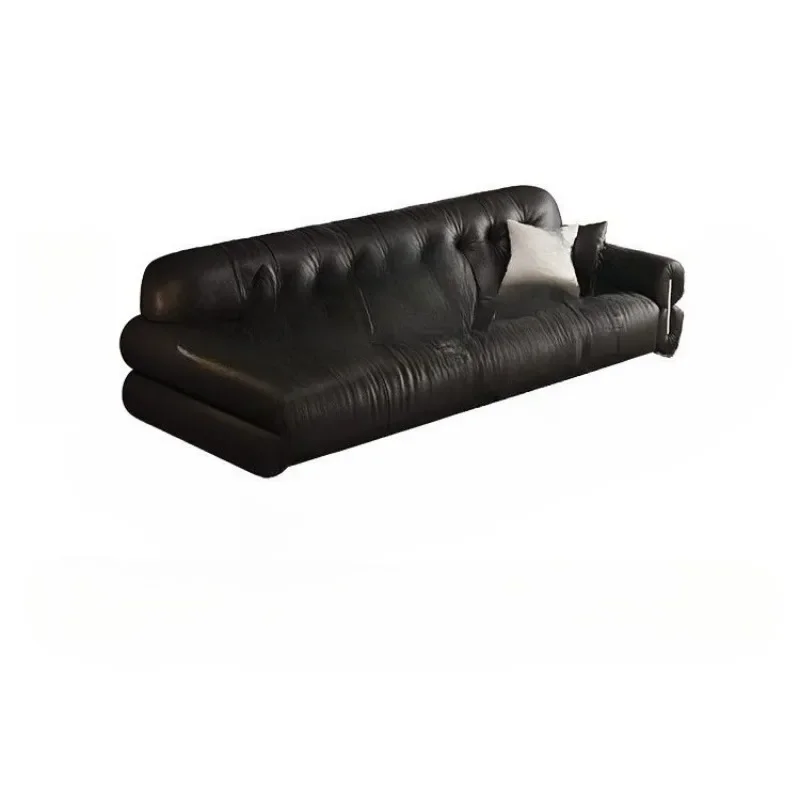Brown sugar cloud sofa, French antique top leather sofa