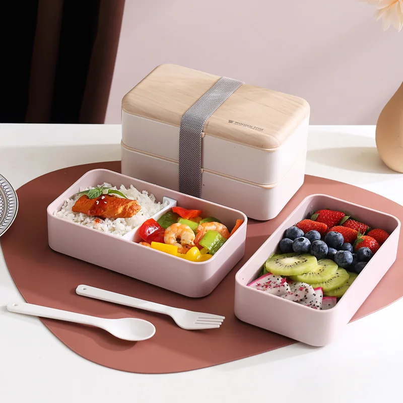 Japanese Double Layer Lunch Box with Plastic Lattice, The Ultimate Must-Have for Trendy Foodies, Internet Red