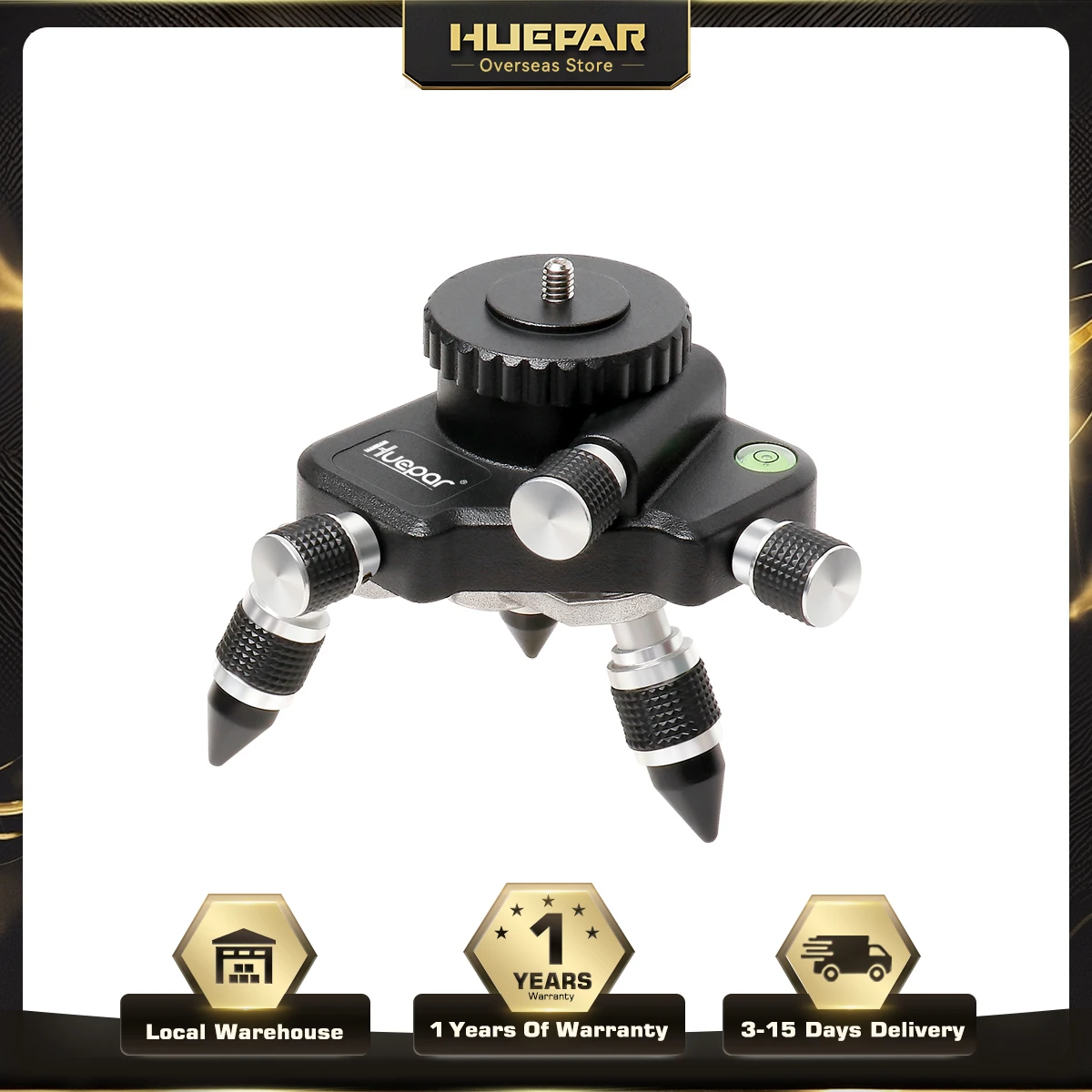 Huepar AT2 Laser Level Tripod Rotate Adapter Metal 360-Degree 1/4’’ Threaded Mount Horizontal Bubble, Micro-adjust Turning Base