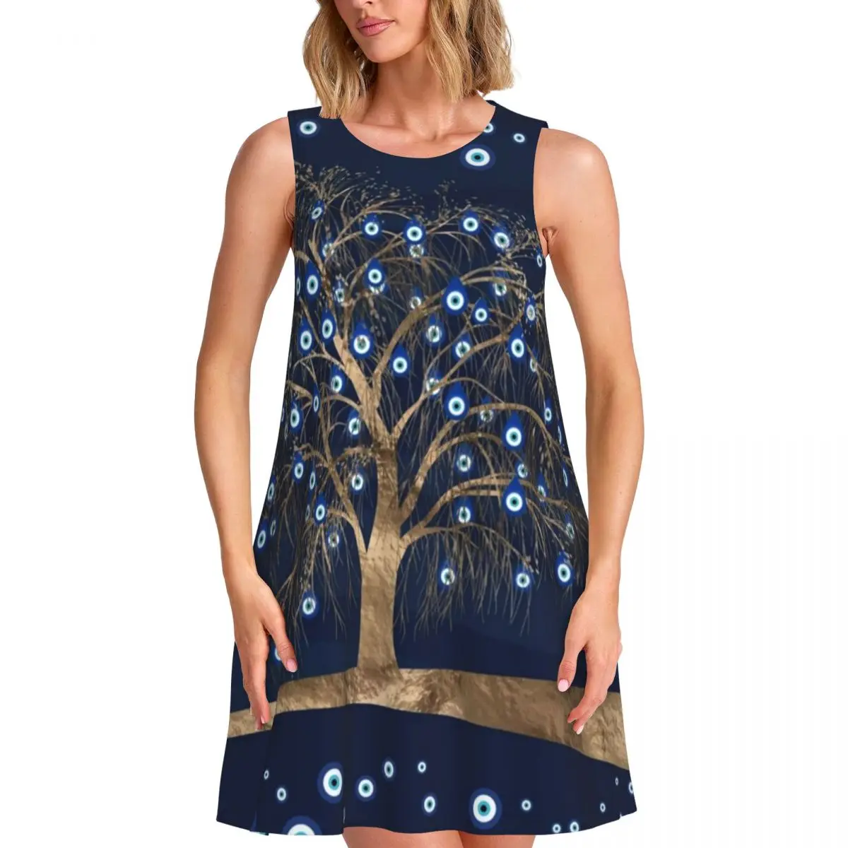 Evil Eyes Protection Casual Dress Nazar Eye Charm Tree Street Wear Dresses Sexy Dress New Arrival Women Printed Vestidos