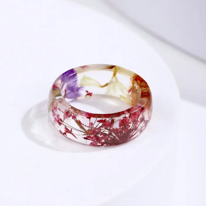 2022 Colorful Transparent Resin Rings Creative Dried Flower Acrylic Ring Fashion Geometric Charm Handmade Ring Jewelry