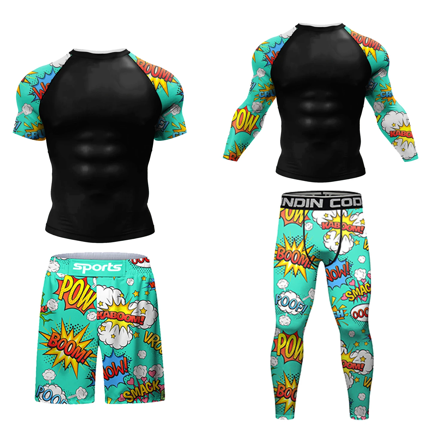 Hot Popular Wholesale Rashguard MMA Taekwondo Boxing Wrestling Shirt Sportsuits Fitness Training Shorts BJJ 4-Piece Set