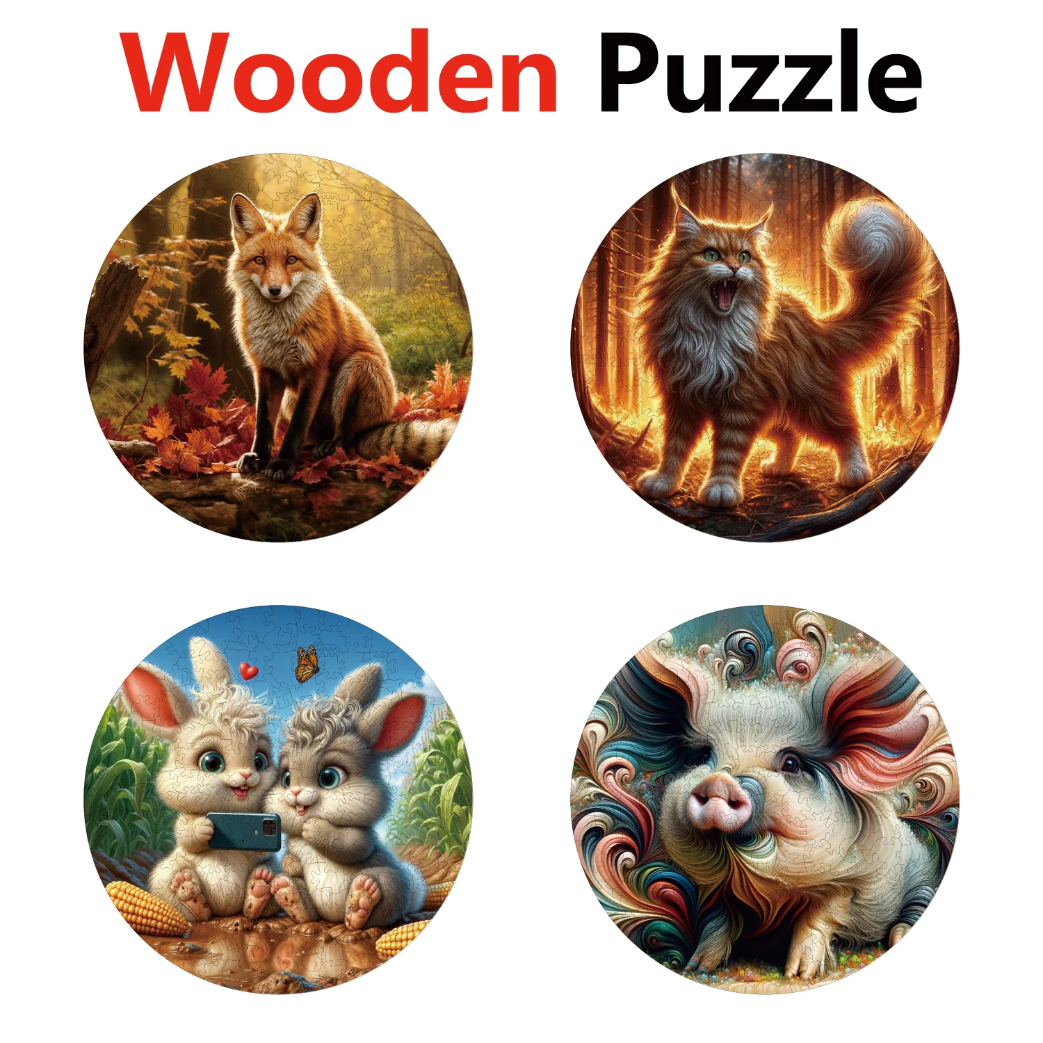 

Fox Cat White Rabbit Pig Animal Puzzles High Quality Jigsaw Puzzle Wooden Puzzle Best Christmas Gift