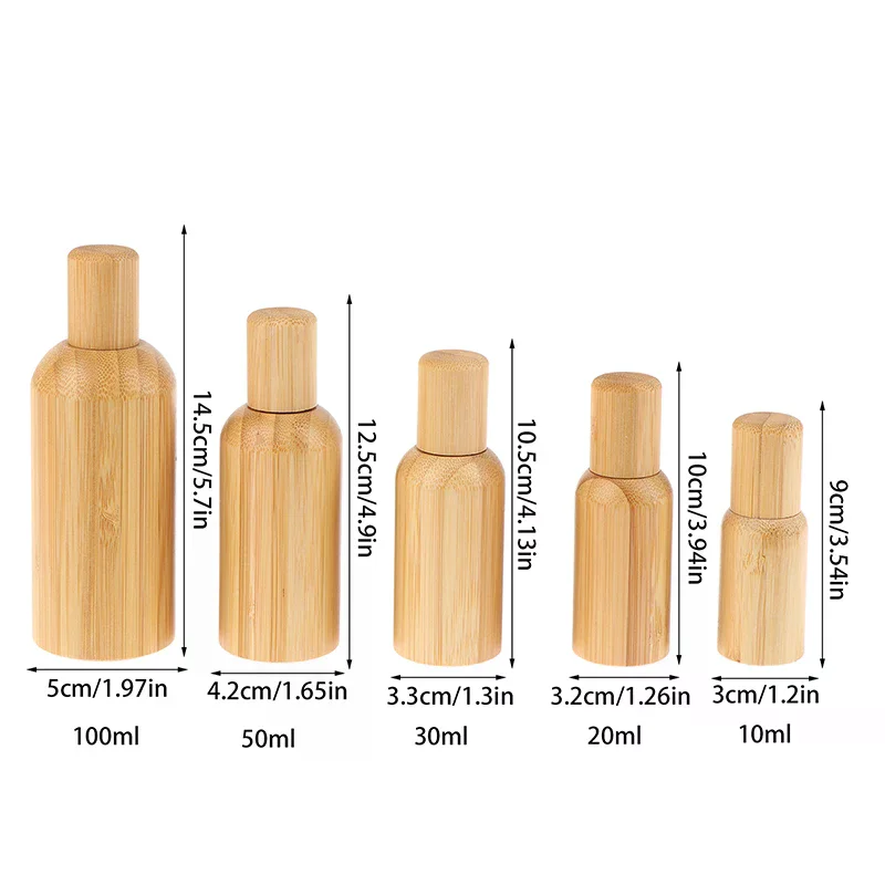 ขวดแก้วไม้ไผ่แบบลูกกลิ้งขนาด 10/20/30/50/100 มล. พร้อมฝาปิด สำหรับน้ำมันหอมระเหย ขวดน้ำหอมแบบเติมได้พร้อมลูกกลิ้ง