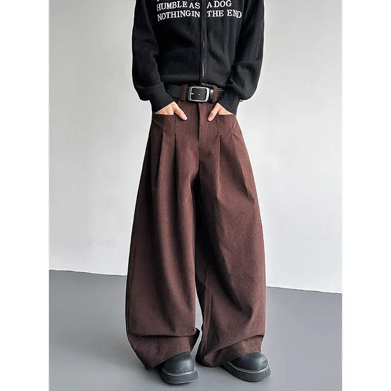 

Fall Winter New Heavyweight Draped Corduroy Men's Casual Pants American Sle Straight Loose Long Trousers Trendy Wide Leg