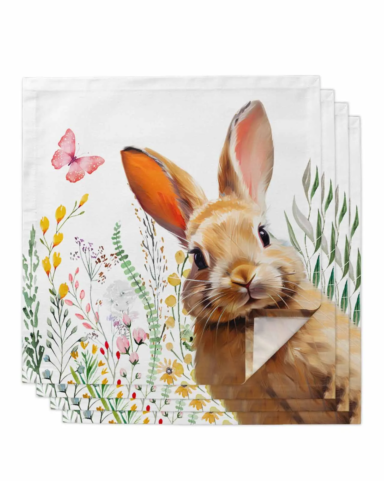 

4pcs Easter Bunny Flowers Butterfly Table Napkins Cloth Set Kitchen Dinner Tea Towels Table Mat Wedding Decor Napkins