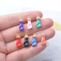 6pcs Colorfull Fist Golden Two-sided Dripping oil  Pendant Copper Enamel Hand Charms  DIY Jewelry Earring Making