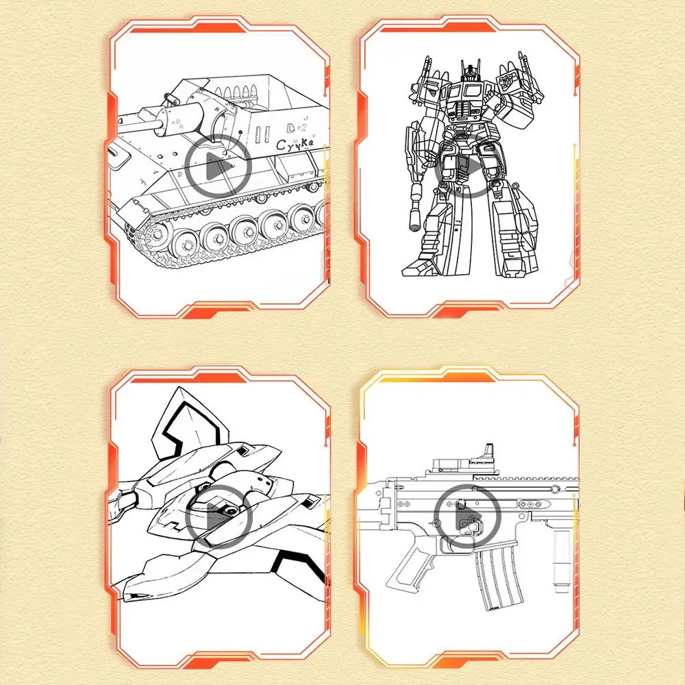 Herói Personagens Desenho Livro, Pintado à mão Tutorial, Battleship Spacecraft Art Tracing Sketch Prática, Mech Guerreiro, Livro escolar