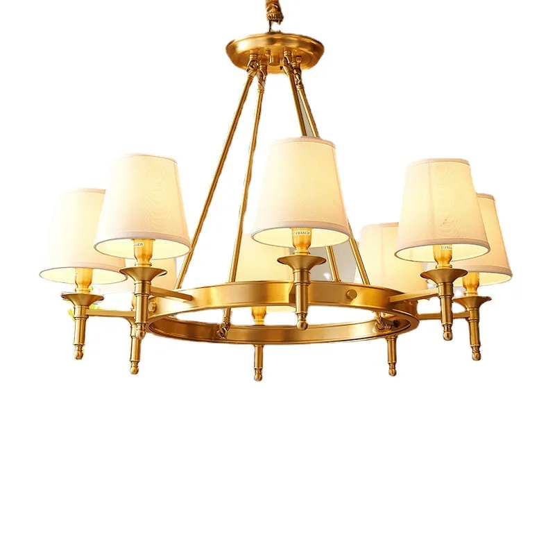 

American country living room all-copper fabric chandelier Nordic simple atmosphere