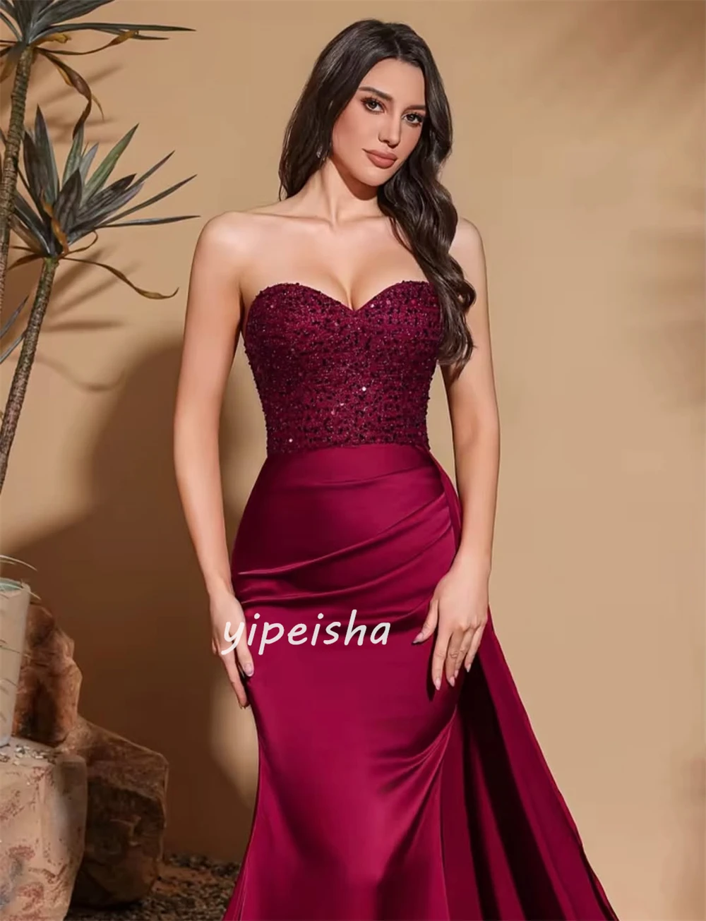 Индивидуальные современные стильные модные длинные платья русалки без бретелек с блестками и бисером, платья на заказ, доступные подходящие размеры