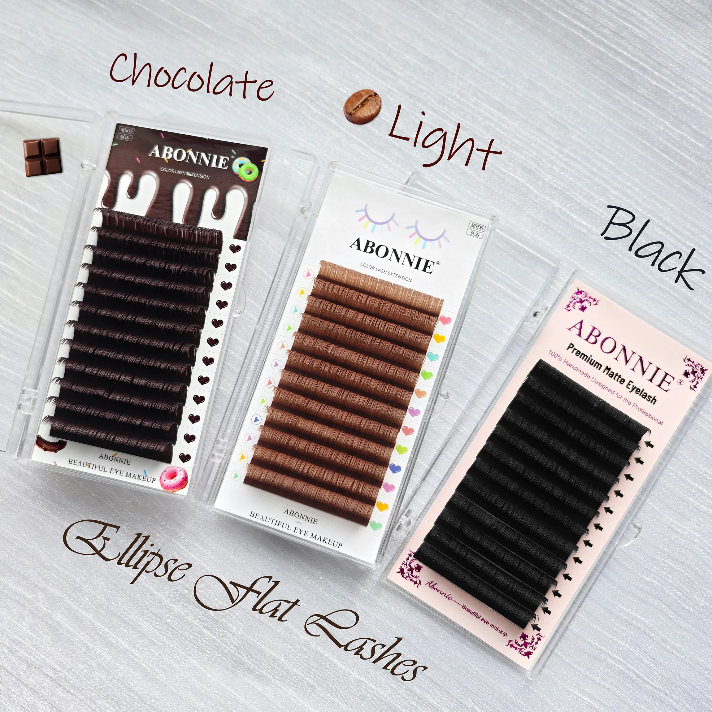 ABONNIE Brown Ellipse Flat Eyelash Extensions 0.15 0.20 Super Softer Individual Flat Lashes Natural Look False Eyelashes