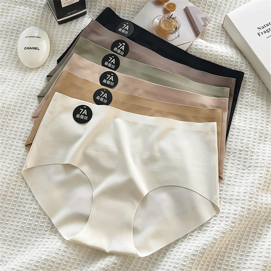 4PCS/Set Women Panties Slip Silk Seamless Briefs For Women Female Underwear Soft Thin Light Panty Culotte Femme Underpants M-XL