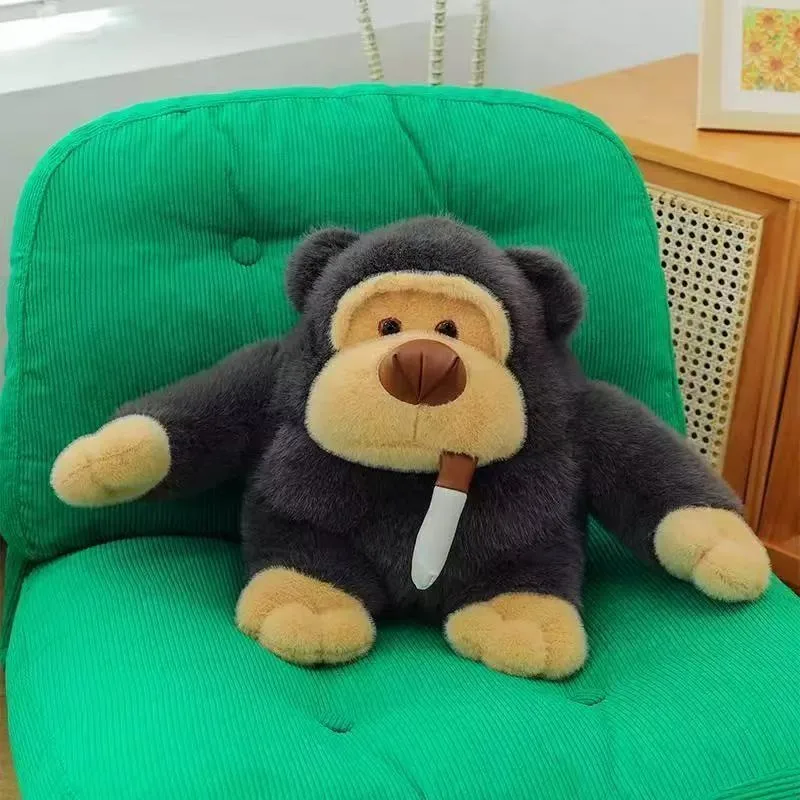25cm Simulation Gorilla Plush Toy with Cigar Prop Cute Monkey Soft Toy Funny Stuffed Animal Doll Home Bar Decor Doll Gifts