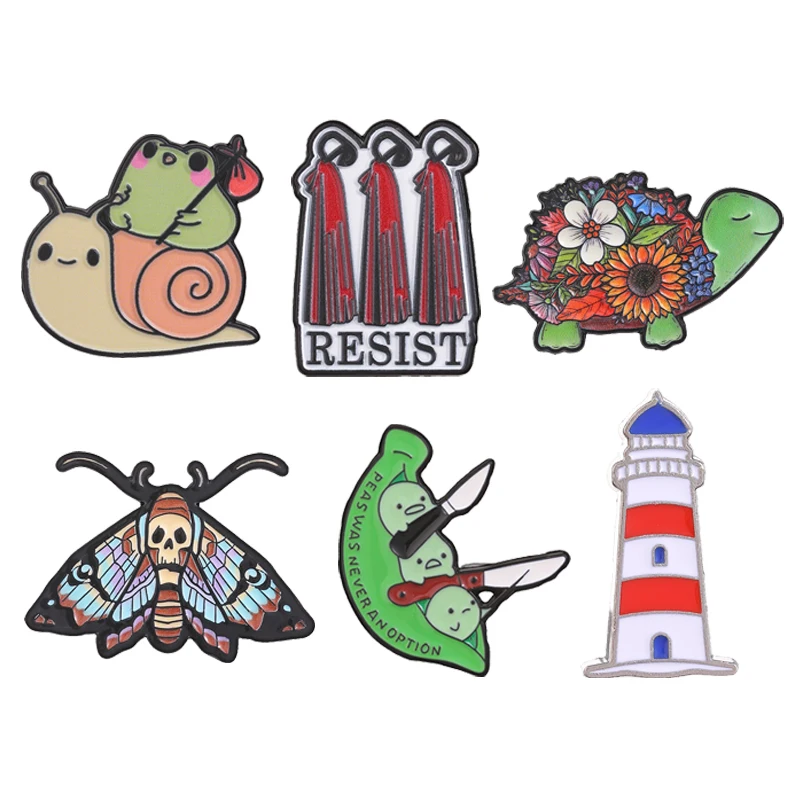 Halloween Skull Moth Badge Cute Frog Riding Snail Science Fiction Movie Handmaids Resist Cartoon Lighthouse Pin Jewelry Gifts