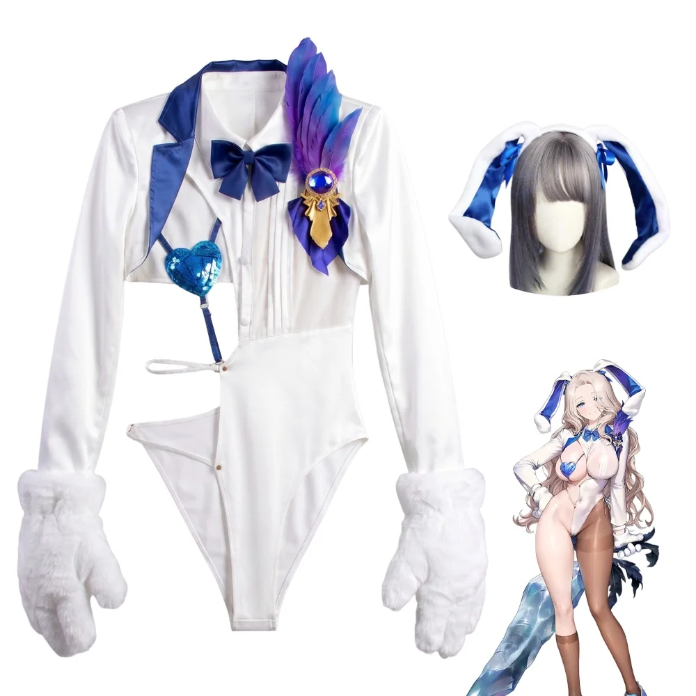 Disfraz de Cosplay de Conejita Dalian de Brown Dust 2, Lencería con Orejas de Conejo y Guantes de Patas, Traje de Anime para Halloween