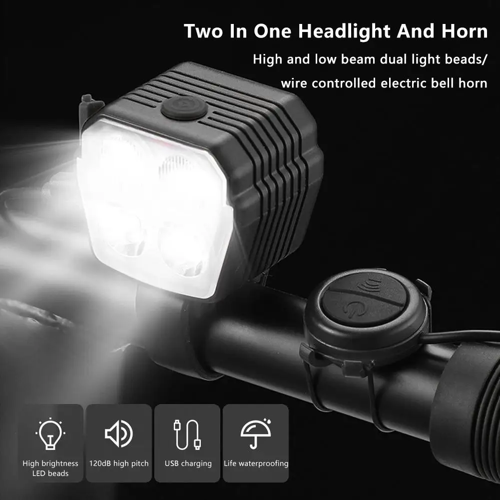 Bicycle Horn Lights 120dB USB Charge Bicycle Headlight 2 In 1 Bicycle Headlight 4LED 3Modes For Outdoor Mountain Bike Accessory