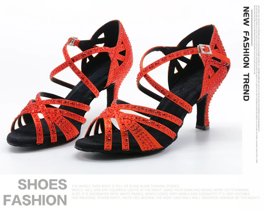 CINMIDY Blaue Latein-Tanzschuhe für Damen Tango Rumba Ballsaal Tanzschuhe mit Strass für Damen Rote Hochzeitsschuhe Walzer Tanzschuhe mit Absatz – Detail 2