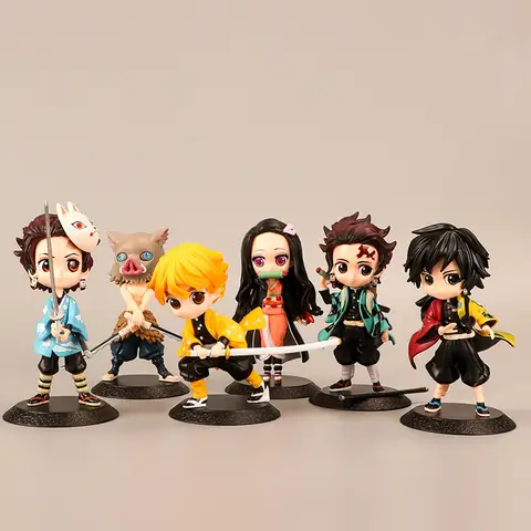 6pcs/set Anime Demon Slayer Figure Kimetsu No Yaiba PVC Q Posket Kamado Tanjirou Kamado Nezuko Agatsuma Kids  In Stock Toys Gift