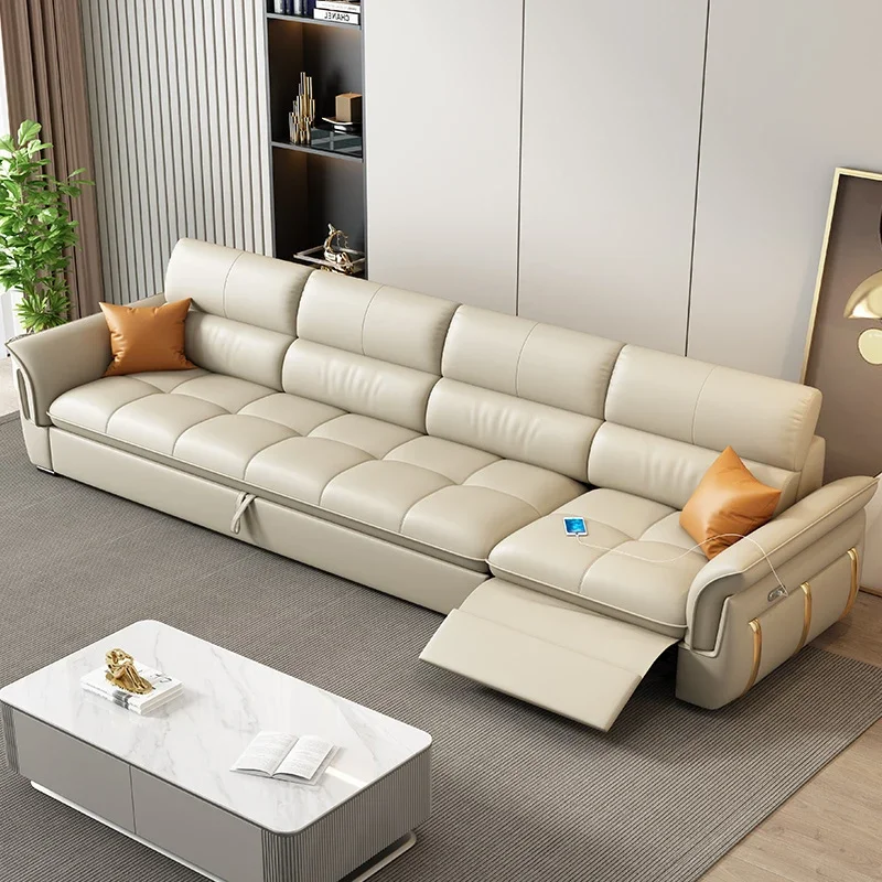 Nordic Luxury Sofas Genuine Leather Multifunction Convertible Lazy Sofas Cinema Elegant Sofa Chaiselongue Furniture Accessories