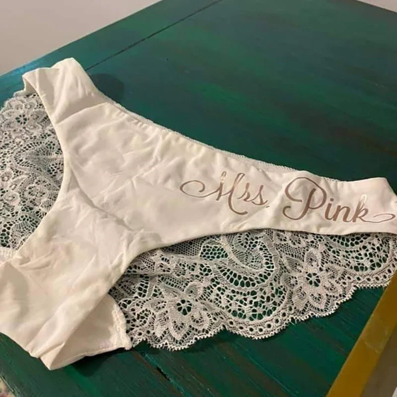 Personalized Bride Honeymoon Panties, Custom Name Gift, Lace Thong, Bachelorette Party Gifts, Bridesmaid Wedding Party Lingerie