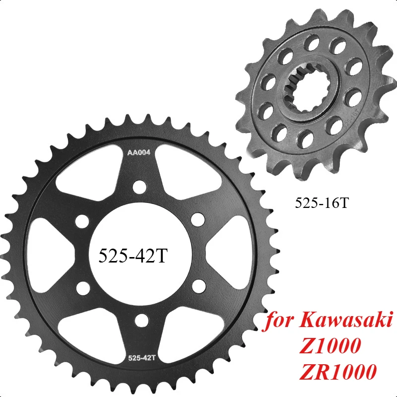 

525 16T 42T Motor Bike Front Rear Sprocket Gear Wheel Cam for Kawasaki Z1000 ZR1000 2003-2006