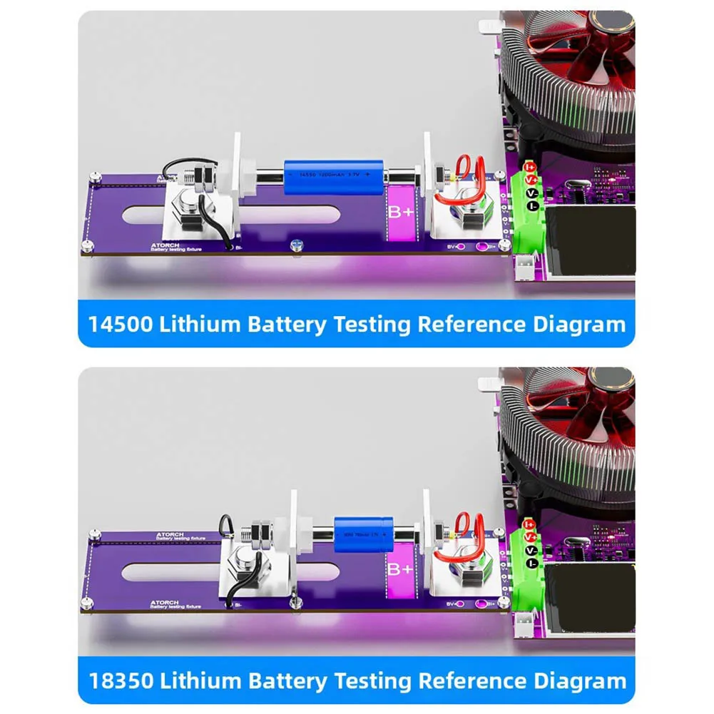 20A 4 wire battery test stand tester fixture for hobby and lab use supports common lithium cell sizes and button cells