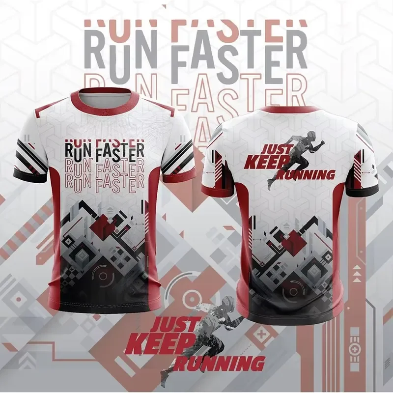 Men's Running T Shirt Full Print Quick Dry Sports Jersey Run Faster Just Keep Running Tee Outdoor Workout Training Top 2026