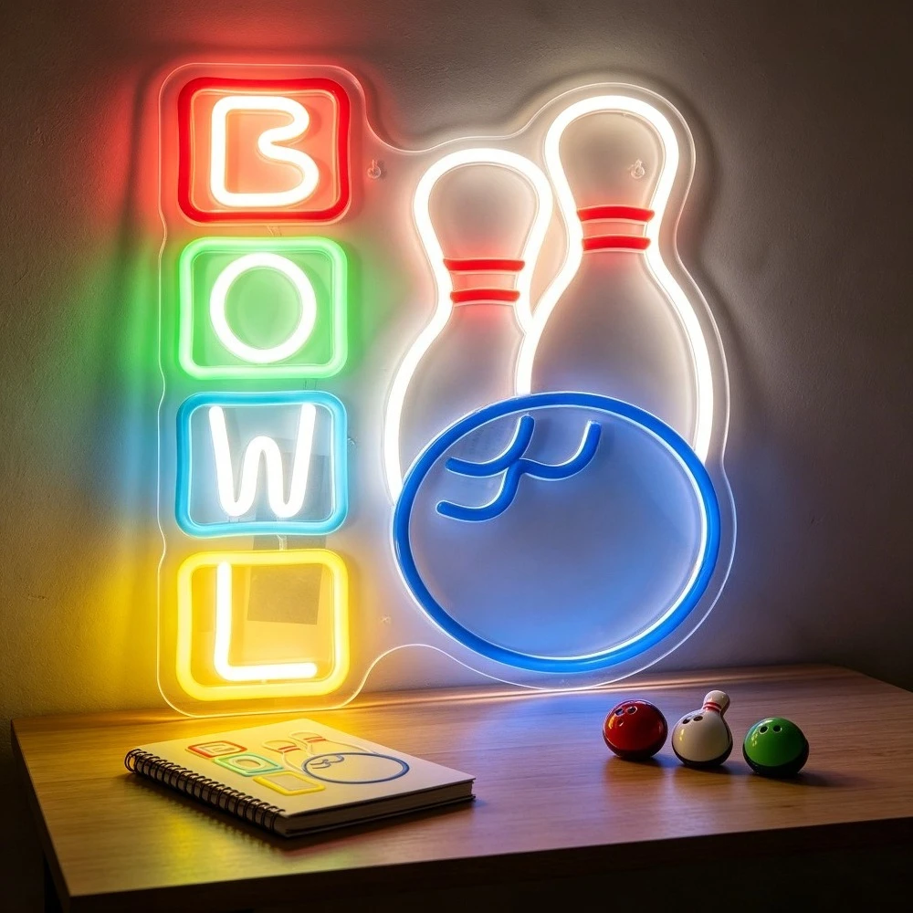 Bowling LED Neon Sign Dimmable USB Wall Light for Bowling Alley Gameroom Man Cave Home Bar Sport Theme Party Wall Art Decor Gift